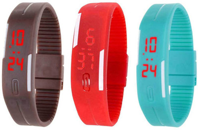 

Kissu Led Band Watch Combo of 3 Brown, Red And Sky Blue Watch - For Couple