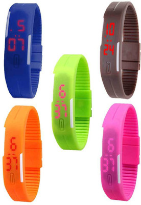 

Kissu Led Magnet Band Combo of 5 Blue, Brown, Green, Orange And Pink Watch - For Men & Women