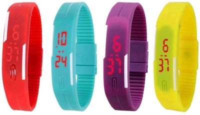 NS18 Silicone Led Magnet Band Combo of 4 Red, Sky Blue, Purple And Yellow Digital Watch  - For Boys & Girls   Watches  (NS18)
