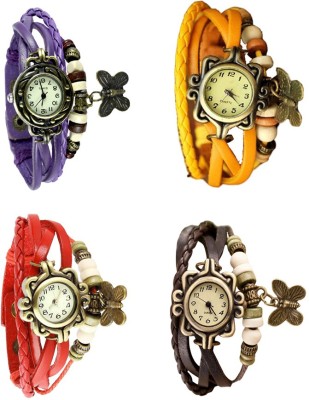 NS18 Vintage Butterfly Rakhi Combo of 4 Purple, Red, Yellow And Brown Analog Watch  - For Women   Watches  (NS18)