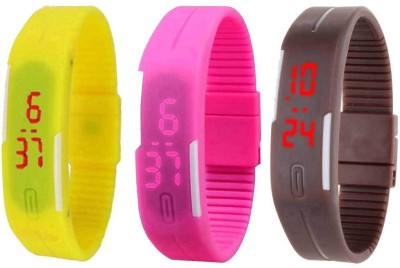 NS18 Silicone Led Magnet Band Combo of 3 Yellow, Pink And Green Digital Watch  - For Boys & Girls   Watches  (NS18)