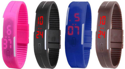 

Kissu Led Magnet Band Combo of 4 Pink, Black, Blue And Brown Watch - For Men & Women