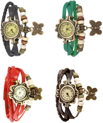 

Kissu Vintage Rakhi Combo of 4 Black, Red, Green And Brown Watch - For Women