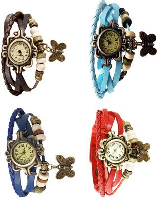

Kissu Vintage Rakhi Combo of 4 Brown, Blue, Sky Blue And Red Watch - For Women