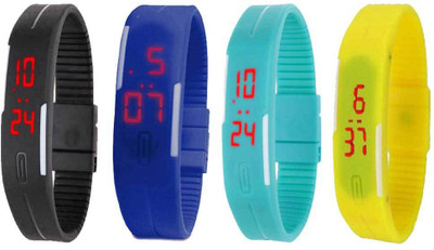 

Kissu Led Magnet Band Combo of 4 Black, Blue, Sky Blue And Yellow Watch - For Men & Women