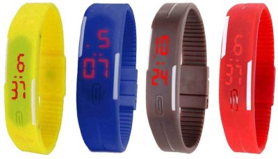 NS18 Silicone Led Magnet Band Watch Combo of 4 Yellow, Blue, Brown And Red Digital Watch  - For Couple   Watches  (NS18)