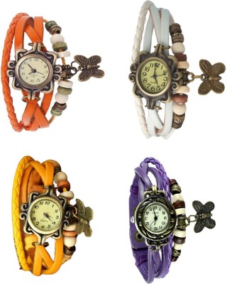 NS18 Vintage Butterfly Rakhi Combo of 4 Orange, Yellow, White And Purple Analog Watch  - For Women   Watches  (NS18)