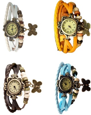 NS18 Vintage Butterfly Rakhi Combo of 4 White, Brown, Yellow And Sky Blue Analog Watch  - For Women   Watches  (NS18)