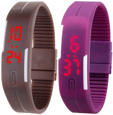 NS18 Silicone Led Magnet Band Set of 2 Brown And Purple Digital Watch  - For Boys & Girls   Watches  (NS18)