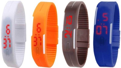 NS18 Silicone Led Magnet Band Combo of 4 White, Orange, Brown And Blue Digital Watch  - For Boys & Girls   Watches  (NS18)