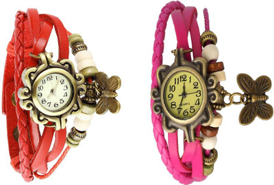 NS18 Vintage Butterfly Rakhi Watch Combo of 2 Red And Pink Watch  - For Women   Watches  (NS18)