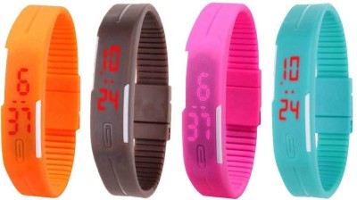 NS18 Silicone Led Magnet Band Watch Combo of 4 Orange, Brown, Pink And Sky Blue Digital Watch  - For Couple   Watches  (NS18)