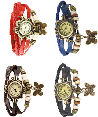 

NS18 Vintage Butterfly Rakhi Combo of 4 Red, Brown, Blue And Black Watch - For Women