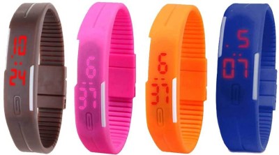 NS18 Silicone Led Magnet Band Combo of 4 Brown, Pink, Orange And Blue Watch  - For Boys & Girls   Watches  (NS18)