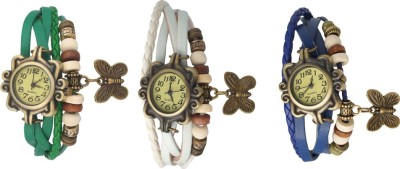 NS18 Vintage Butterfly Rakhi Watch Combo of 3 Green, White And Blue Analog Watch  - For Women   Watches  (NS18)
