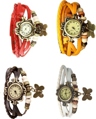 NS18 Vintage Butterfly Rakhi Combo of 4 Red, Brown, Yellow And White Analog Watch  - For Women   Watches  (NS18)