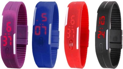 NS18 Silicone Led Magnet Band Combo of 4 Purple, Blue, Red And Black Digital Watch  - For Boys & Girls   Watches  (NS18)