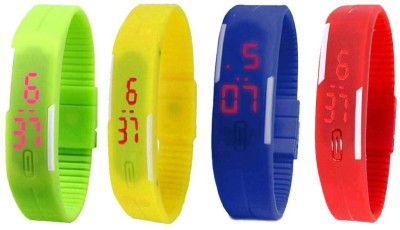 NS18 Silicone Led Magnet Band Watch Combo of 4 Green, Yellow, Blue And Red Digital Watch  - For Couple   Watches  (NS18)