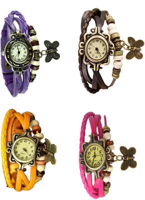 

NS18 Vintage Butterfly Rakhi Combo of 4 Purple, Yellow, Brown And Pink Watch - For Women