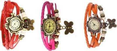 NS18 Vintage Butterfly Rakhi Watch Combo of 3 Red, Pink And Orange Analog Watch  - For Women   Watches  (NS18)