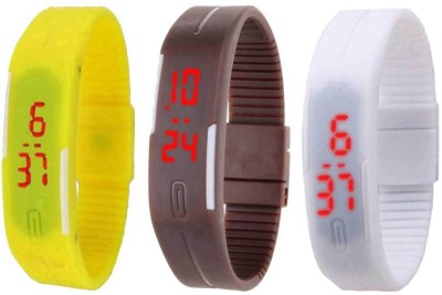 NS18 Silicone Led Magnet Band Combo of 3 Yellow, Brown And White Digital Watch  - For Boys & Girls   Watches  (NS18)