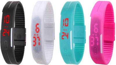 NS18 Silicone Led Magnet Band Watch Combo of 4 Black, White, Sky Blue And Pink Digital Watch  - For Couple   Watches  (NS18)