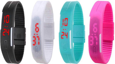 

Kissu Led Magnet Band Combo of 4 Black, White, Sky Blue And Pink Watch - For Men & Women