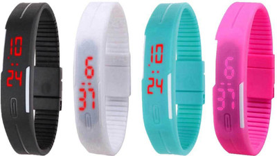 NS18 Silicone Led Magnet Band Watch Combo of 4 Black, White, Sky Blue And Pink Digital Watch  - For Couple   Watches  (NS18)