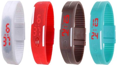 NS18 Silicone Led Magnet Band Watch Combo of 4 White, Red, Brown And Sky Blue Digital Watch  - For Couple   Watches  (NS18)