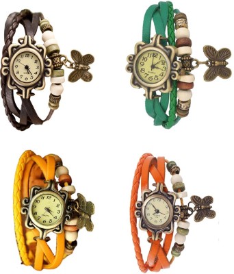 NS18 Vintage Butterfly Rakhi Combo of 4 Brown, Yellow, Green And Orange Analog Watch  - For Women   Watches  (NS18)