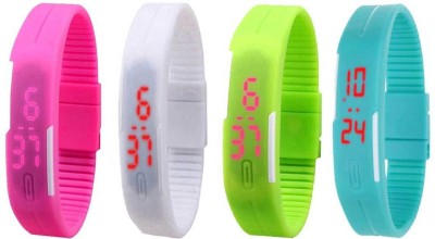 NS18 Silicone Led Magnet Band Watch Combo of 4 Pink, White, Green And Sky Blue Digital Watch  - For Couple   Watches  (NS18)