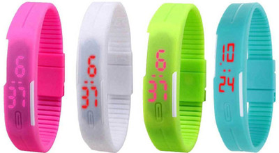 

NS18 Silicone Led Magnet Band Watch Combo of 4 Pink, White, Green And Sky Blue Watch - For Couple