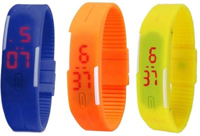 NS18 Silicone Led Magnet Band Combo of 3 Blue, Orange And Yellow Digital Watch  - For Boys & Girls   Watches  (NS18)