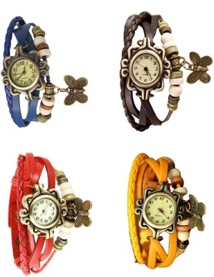 NS18 Vintage Butterfly Rakhi Combo of 4 Blue, Red, Brown And Yellow Analog Watch  - For Women   Watches  (NS18)