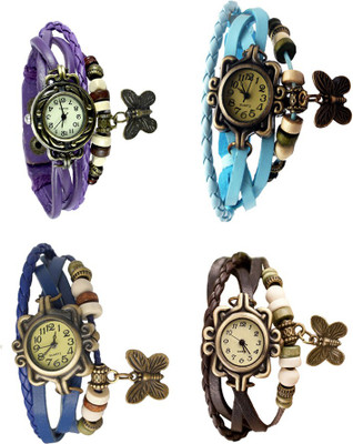 

NS18 Vintage Butterfly Rakhi Combo of 4 Purple, Blue, Sky Blue And Brown Watch - For Women