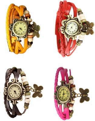NS18 Vintage Butterfly Rakhi Combo of 4 Yellow, Brown, Red And Pink Analog Watch  - For Women   Watches  (NS18)