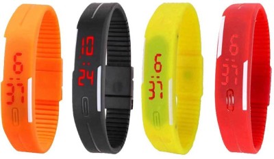 NS18 Silicone Led Magnet Band Watch Combo of 4 Orange, Black, Yellow And Red Digital Watch  - For Couple   Watches  (NS18)