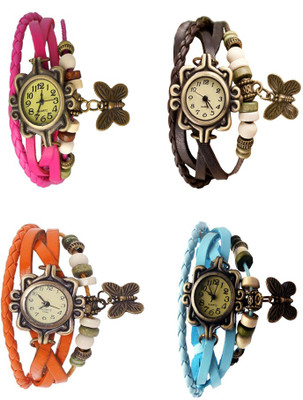 

Kissu Vintage Rakhi Combo of 4 Pink, Orange, Brown And Sky Blue Watch - For Women