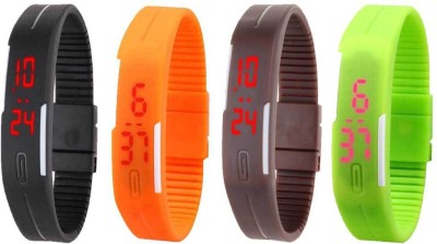 NS18 Silicone Led Magnet Band Combo of 4 Black, Orange, Brown And Green Digital Watch  - For Boys & Girls   Watches  (NS18)
