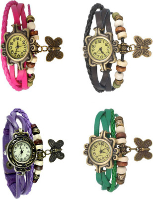 View NS18 Vintage Butterfly Rakhi Combo of 4 Pink, Purple, Black And Green Analog Watch  - For Women Wrist Watches Price Online(NS18)