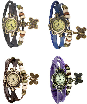 

NS18 Vintage Butterfly Rakhi Combo of 4 Black, Brown, Blue And Purple Watch - For Women