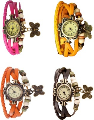 NS18 Vintage Butterfly Rakhi Combo of 4 Pink, Orange, Yellow And Brown Analog Watch  - For Women   Watches  (NS18)