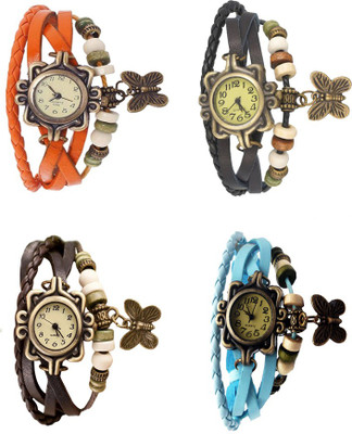 

Kissu Vintage Rakhi Combo of 4 Orange, Brown, Black And Sky Blue Watch - For Women
