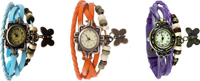 

Kissu Vintage Rakhi Watch Combo of 3 Sky Blue, Orange And Purple Watch - For Women