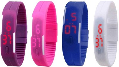 NS18 Silicone Led Magnet Band Combo of 4 Purple, Pink, Blue And White Digital Watch  - For Boys & Girls   Watches  (NS18)