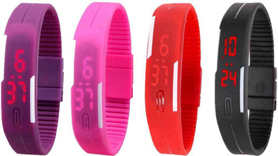 

Kissu Led Magnet Band Combo of 4 Purple, Pink, Red And Black Watch - For Men & Women