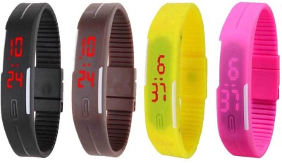 NS18 Silicone Led Magnet Band Watch Combo of 4 Black, Brown, Yellow And Pink Digital Watch  - For Couple   Watches  (NS18)