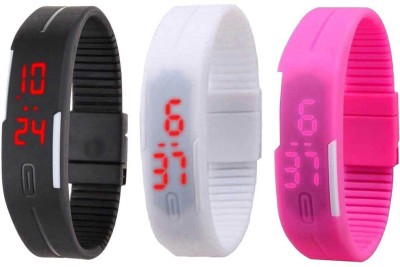 NS18 Silicone Led Magnet Band Combo of 3 Black, White And Pink Digital Watch  - For Boys & Girls   Watches  (NS18)