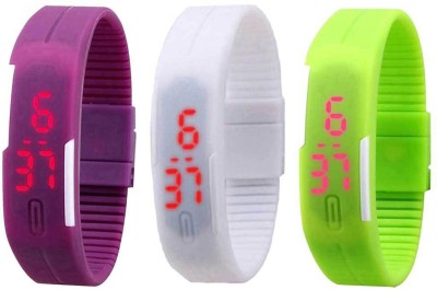 NS18 Silicone Led Magnet Band Combo of 3 Purple, White And Green Digital Watch  - For Boys & Girls   Watches  (NS18)