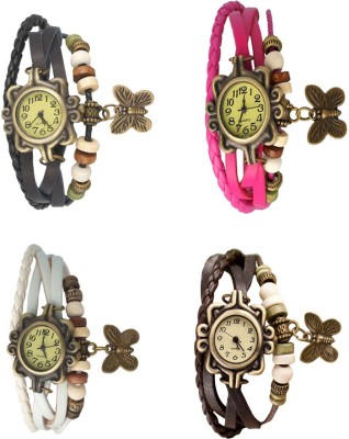 NS18 Vintage Butterfly Rakhi Combo of 4 Black, White, Pink And Brown Analog Watch  - For Women   Watches  (NS18)
